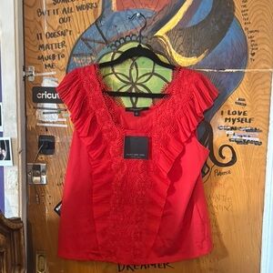 Bright Red Sleeveless Ruffled Blouse